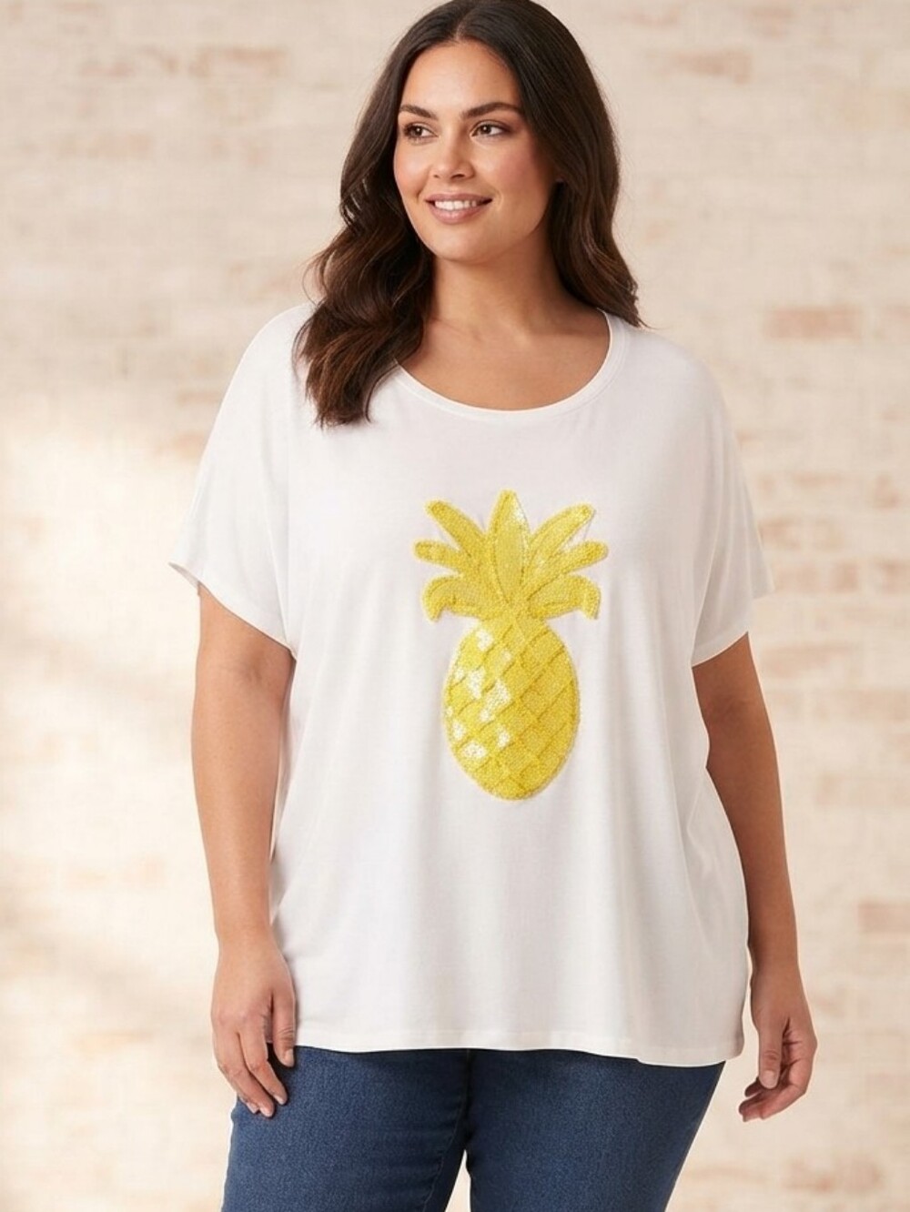 Allison Taylor Plus Size White Sequin Pineapple Tee Shirt Fairycore Size 2X NWT